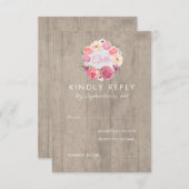 Roze Waterverf Bloemen Rustiek Hout Wedding RSVP (Voorkant / Achterkant)