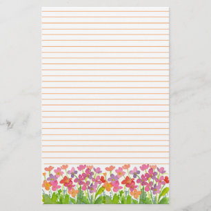 Roze Waterverf Bloemen Sinaasappel gevoerd Briefpapier
