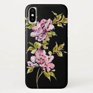 Roze waterverf bloemen, stijlvol zwart iPhone x hoesje