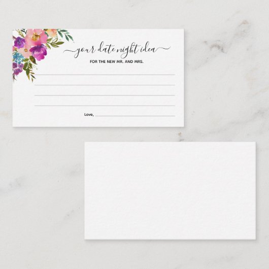 Roze Waterverf Bloemen Uw Datum Nacht Idee Informatiekaartje (Voorkant / Achterkant)