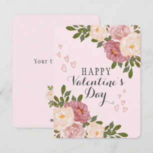 Roze Waterverf Bloemen Valentijn's Day Feestdagenkaart