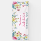 Roze Waterverf Bloemen Verjaardag Spandoek (Verticaal)