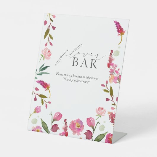 Roze Waterverf Bloemen Vrijgezellenfeest Bloemenre Reclamebord Met Voetstuk (Voorkant)