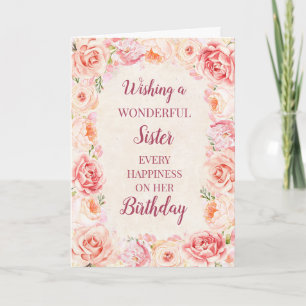 Roze Waterverf Bloemen Zusje Verjaardag Kaart