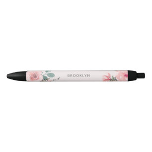 Roze Waterverf Bloemen Zwarte Inkt Pen