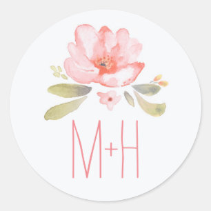 Roze Waterverf bloemenbruiloft Ronde Sticker