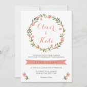 Roze Waterverf Bloemenkrans bruiloft uitnodiging (Voorkant)