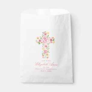 Roze Waterverf bloemenkruis eerste communie Bedankzakje