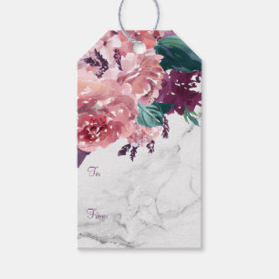  roze Waterverf bloemenmarmer Cadeaulabel