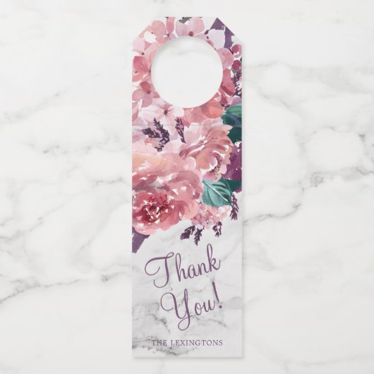 Roze Waterverf Bloemenmarmer Dank u Flessenhanger (Voorkant)