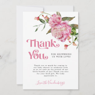 Roze Waterverf Bloemenmeisje Baby shower Bedankkaart