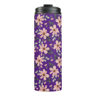 roze waterverf bloemenpatroon thermosbeker
