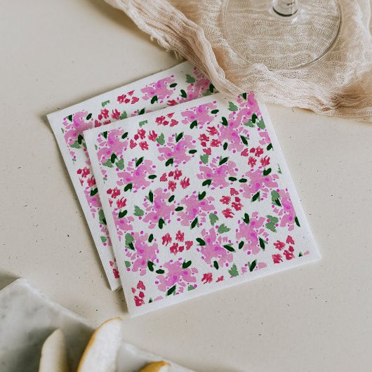 Roze Waterverf Bloementuin Servetten