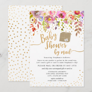 Roze waterverf bloemige baby shower per post kaart