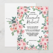 Roze Waterverf Bloemige Mooie Bruiloft Kaart (Voorkant / Achterkant)