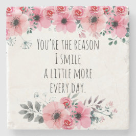  Roze Waterverf Bloemliefde Typografie Stenen Onderzetter