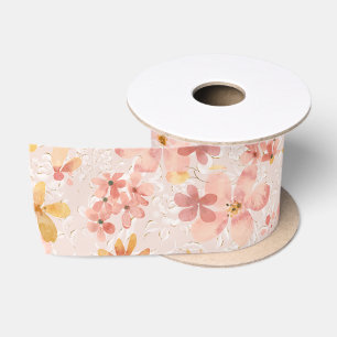 Roze Waterverf Bloemmotief Lint