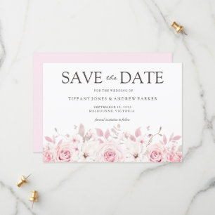 Roze waterverf bloemrijke elegante trouwdag save the date
