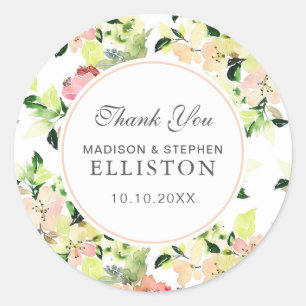 Roze Waterverf bloesempatroon Dank u Ronde Sticker