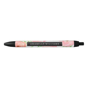 Roze Waterverf Blooms Zwarte Inkt Pen