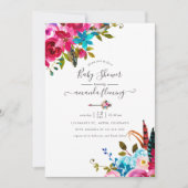 Roze Waterverf Boho Chic Floral Baby shower Kaart (Voorkant)