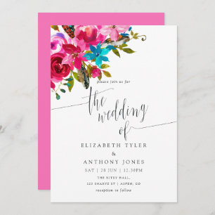 Roze Waterverf Boho Chic Floral Wedding Invite Kaart