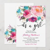 Roze waterverf boho Floral Baby shower Uitnodiging (Voorkant / Achterkant)