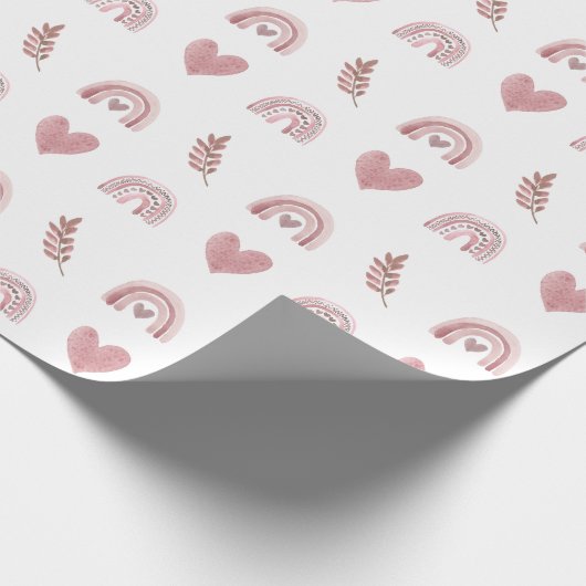 Roze Waterverf Boho Rainbow Wrapping Paper Cadeaupapier (Hoek)