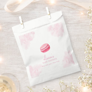Roze Waterverf Bonjour Bébé Macaron Baby shower Bedankzakje