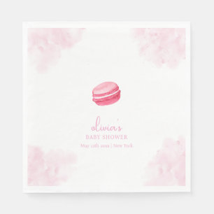 Roze Waterverf Bonjour Bébé Macaron Baby shower Servet