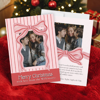Roze Waterverf Boog Gestreepte Foto Kerstmis Kaart