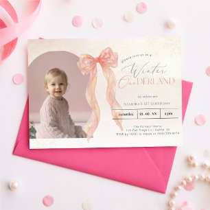 Roze Waterverf Boog Winter Onederland Boog Foto Kaart