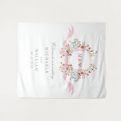 Roze Waterverf Botanische Regency Crest Wedding Wandkleed (Voorkant (horizontaal))