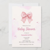 Roze Waterverf Bow Baby shower Uitnodiging (Voorkant)
