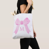 Roze Waterverf Bow Girly Monogram Draagtas (Dichtbij)