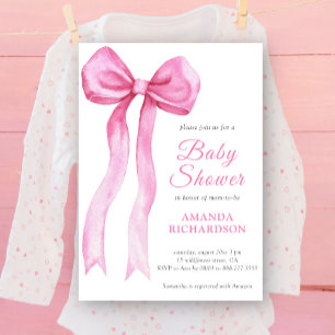 Roze Waterverf Bow Meisje Baby shower Kaart