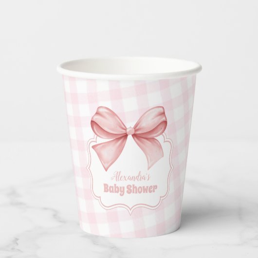 Roze Waterverf Bow Meisje Baby shower Papieren Bekers (Achterkant)