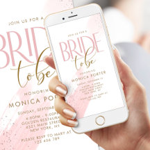 Roze Waterverf Bruid Wordt Mobiele Uitnodiging