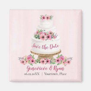 Roze Waterverf bruiloft Cake Save the Date Magneet