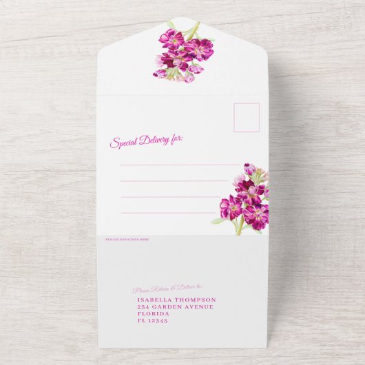 Roze waterverf bruiloft RSVP All In One Uitnodiging (Buitenkant)