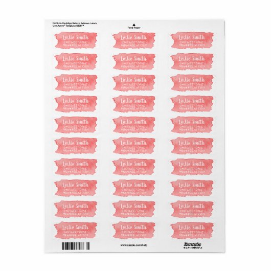 Roze Waterverf Brush Stroke Modern Script Etiket (Full Sheet)