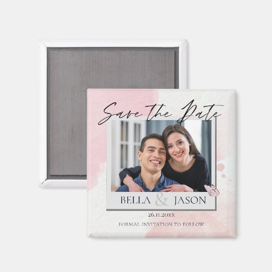 Roze Waterverf Butterfly Weddenschap bewaar de dat Magneet (Voorkant / Achterkant)