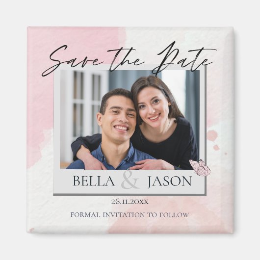 Roze Waterverf Butterfly Weddenschap bewaar de dat Magneet (Voorkant)