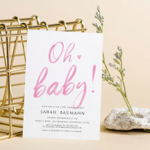 Roze Waterverf Calligrafie Baby shower Uitnodiging