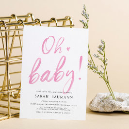 Roze Waterverf Calligrafie Baby shower Uitnodiging