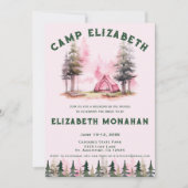 Roze Waterverf Camping Bachelorette weekend Kaart (Voorkant)