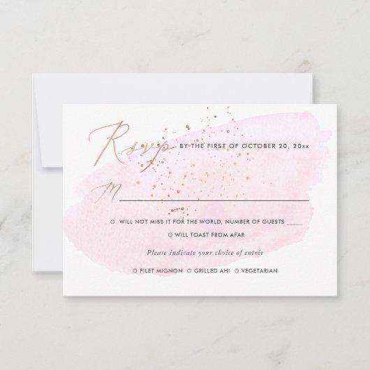 Roze Waterverf Champagne Bubbles RSVP w Meal Kaart (Voorkant)