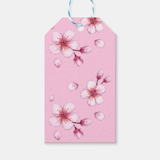 Roze Waterverf Cherry Blossom Pattern Cadeaulabel (Voorkant)