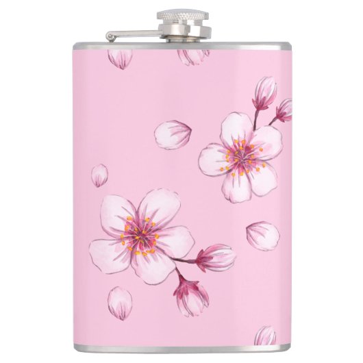 Roze Waterverf Cherry Blossom Pattern Heupfles (Voorkant)