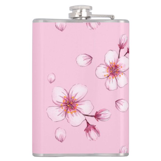 Roze Waterverf Cherry Blossom Pattern Heupfles (Achterkant)